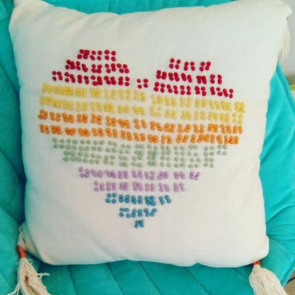Boho hand tufted textured Multi color rainbow colors heart tassels large pillow